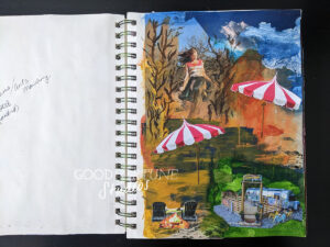 Mixed media collage of a kind of hellscape vacation LOL