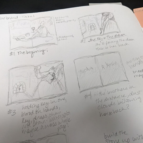 Original sketches in pencil of the Bluebeard series I wanted to create